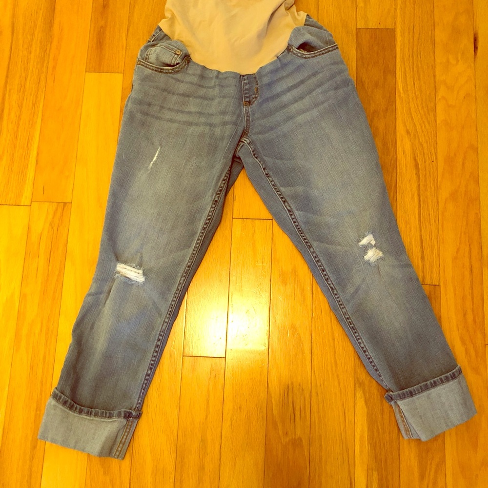 Indigo Blue Distressed Maternity Jean with cuff